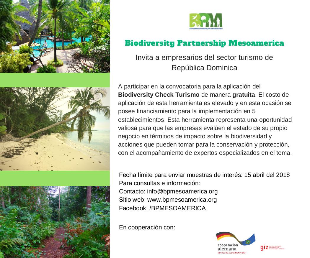 Biodiversity Partnership Mesoamerica invita a empresas turísticas de la República Dominicana a convocatoria para aplicación del Biodiversity Check Turismo