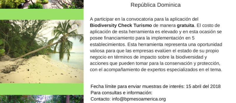 Biodiversity Partnership Mesoamerica invita a empresas turísticas de la República Dominicana a convocatoria para aplicación del Biodiversity Check Turismo